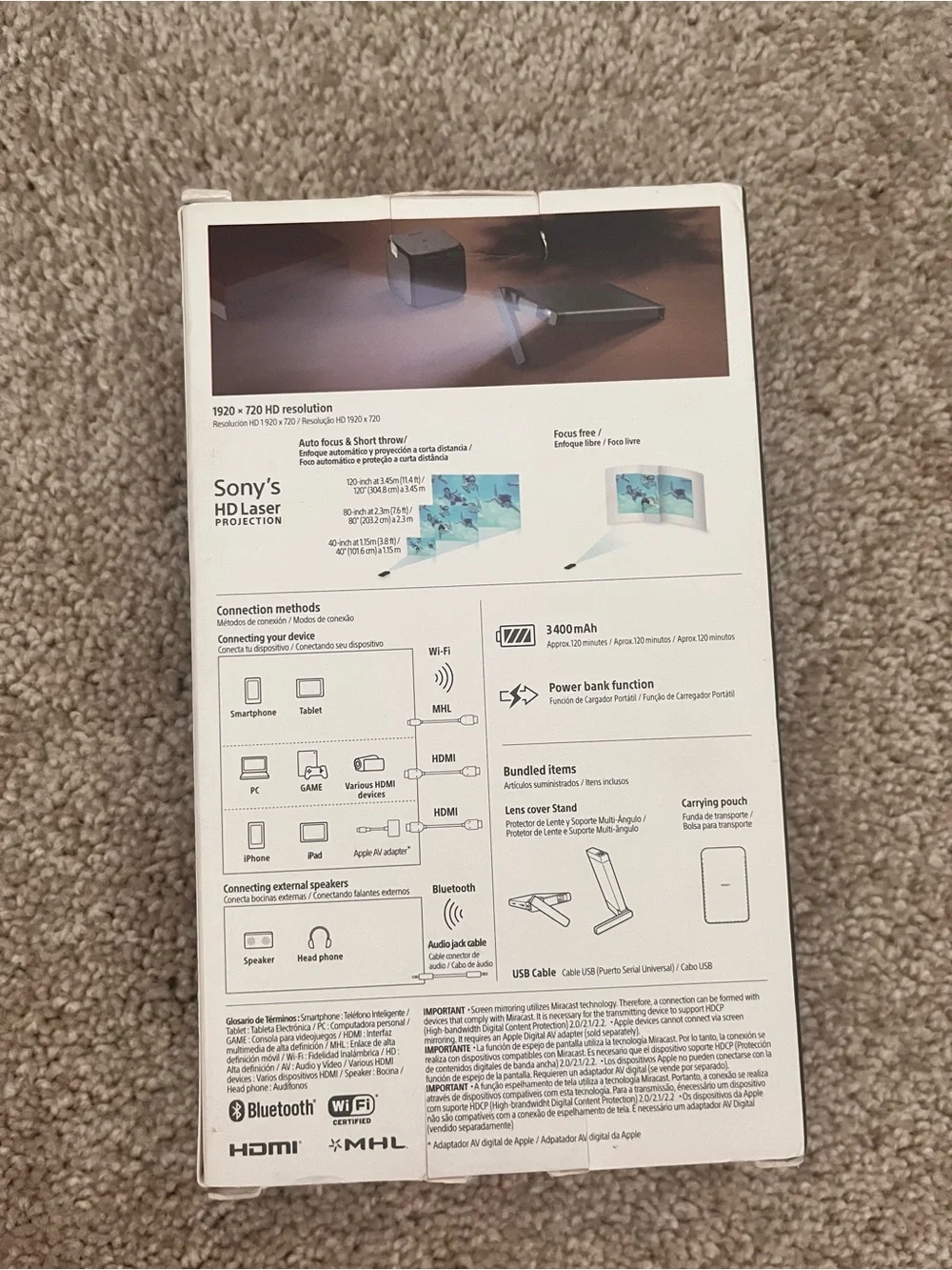 Sony Mobile Projector in Black and White Packaging